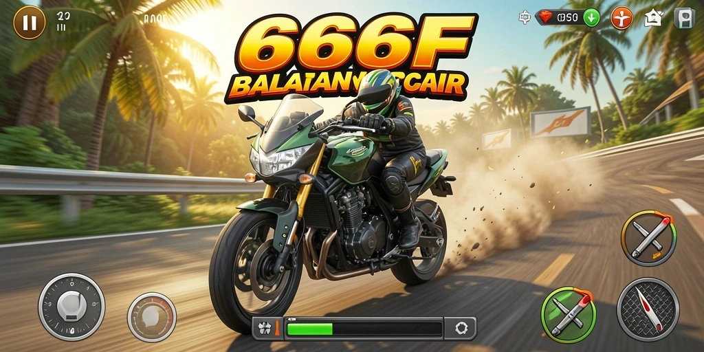 Tampilan aksi balapan motor yang mendebarkan dalam 666F.