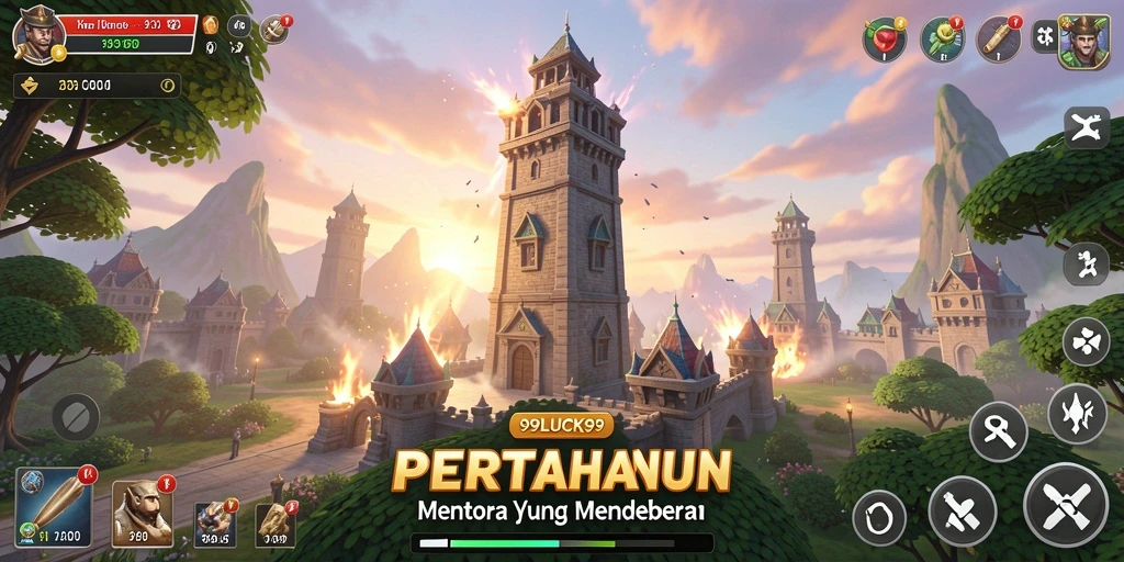 Menampilkan gameplay menara pertahanan dalam aksi.