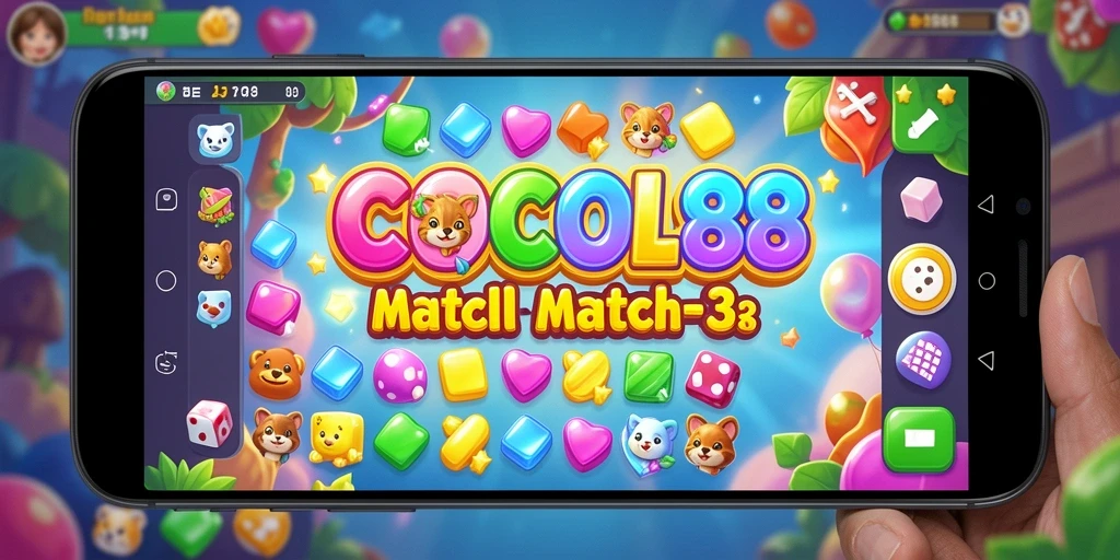 Screenshot menampilkan aksi seru dalam permainan Match-3 COCOL88.
