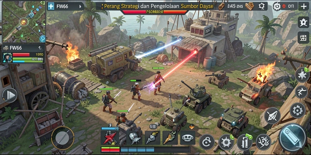 Tampilan gameplay menegangkan dalam FW66 dengan strategi mendalam.