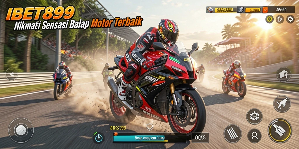 Screenshot gameplay IBET899 yang menampilkan aksi balap motor yang mendebarkan.