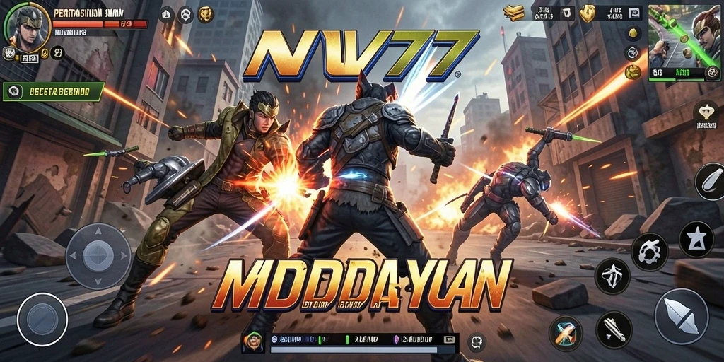 Tangkapan layar NV77 menampilkan aksi pertarungan yang seru dan intens.