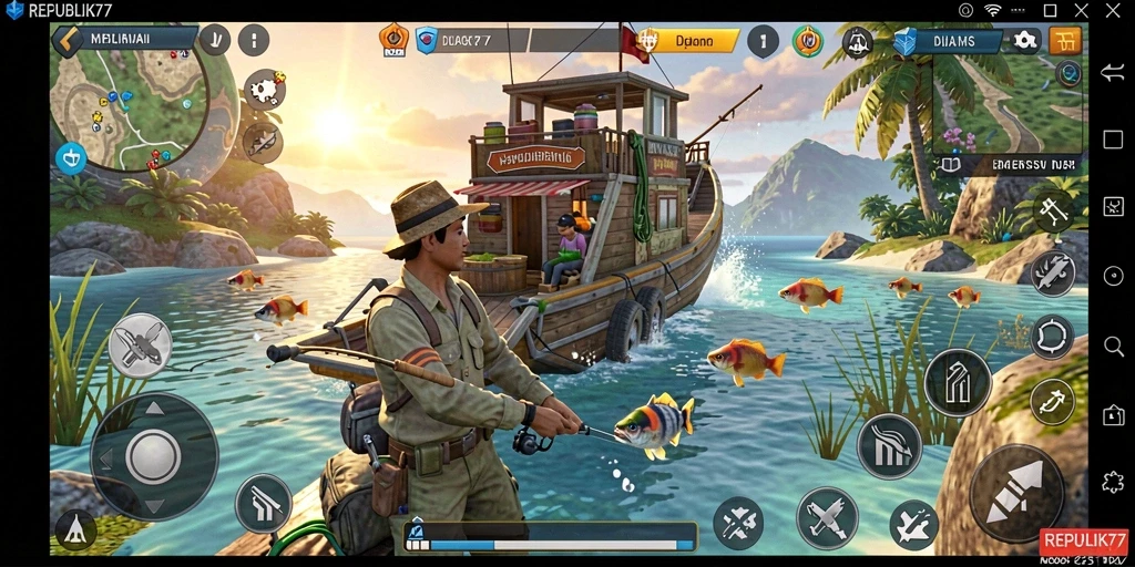 Screenshot REPUBLIK77 menunjukkan gameplay memancing yang seru dan grafis indah.