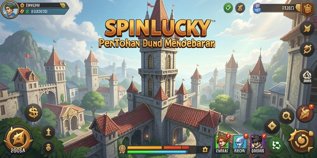 Tangkapan layar gameplay SPINLUCKY dengan menara dan musuh yang mendebarkan.
